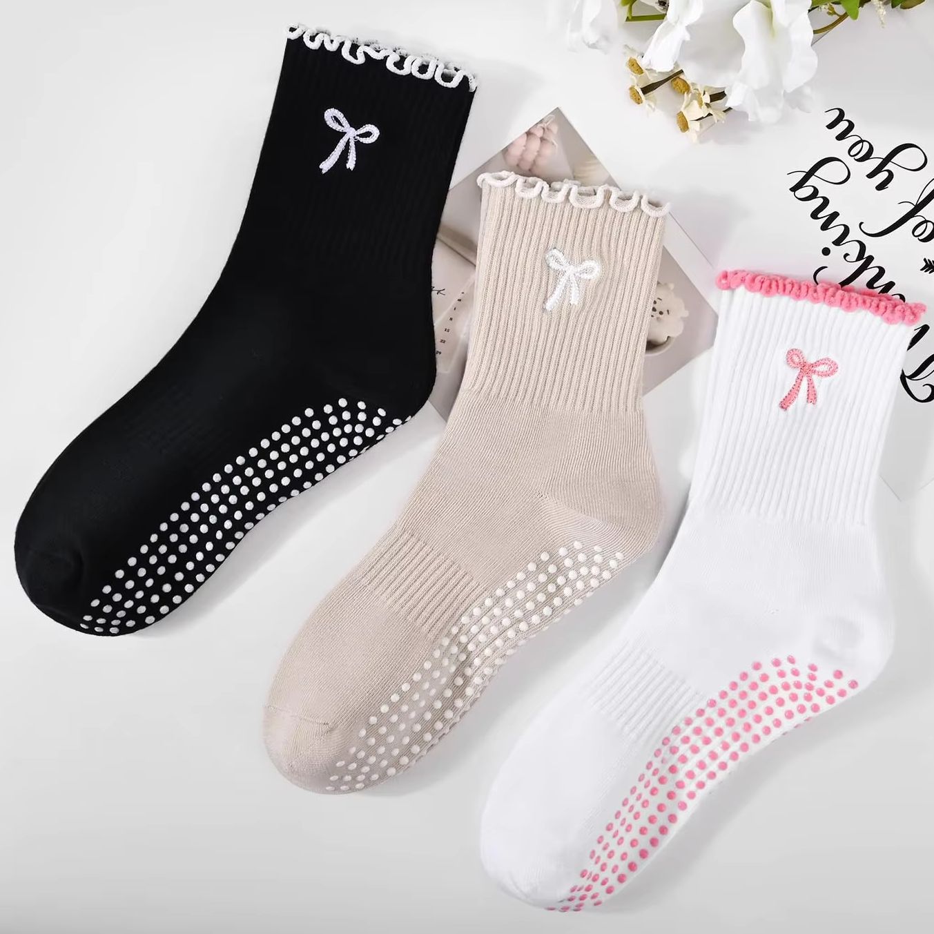 Medias Para Pilates Y Yoga - 3 Pasang Kaus Kaki Pilates Anti-Selip,